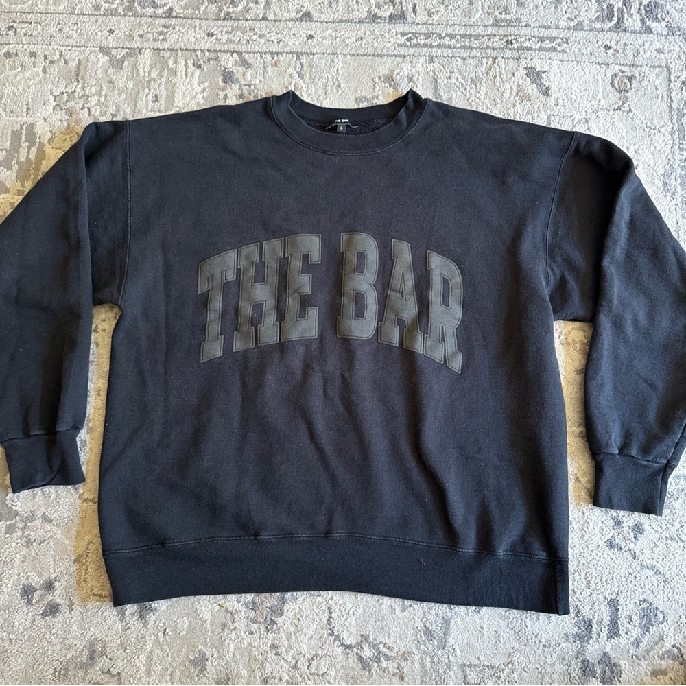 The Bar Varsity Crewneck Sweater Triple Black sz L oversized sweatshirt